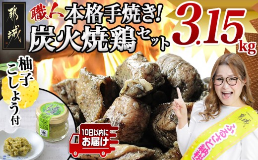 本格手焼き!炭火焼鶏3.15kg(500g×6P、150g×1P)ゆずこしょう付≪みやこんじょ特急便≫_MJ-14-003-3150g-Q-CF