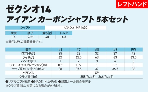 ゼクシオ 14 アイアン レフトハンドモデル カーボンシャフト 5本セット【R】《2025年モデル》ゴルフボールセット_GW-C705-R _(都城市)ダンロップ ゼクシオ 14シリーズ 2025年モデル アイアン MP1400 カーボンシャフト レフトハンド ゴルフ用品 スポーツ用品 日本製 MADE IN JAPAN 国産 ゴルフクラブ