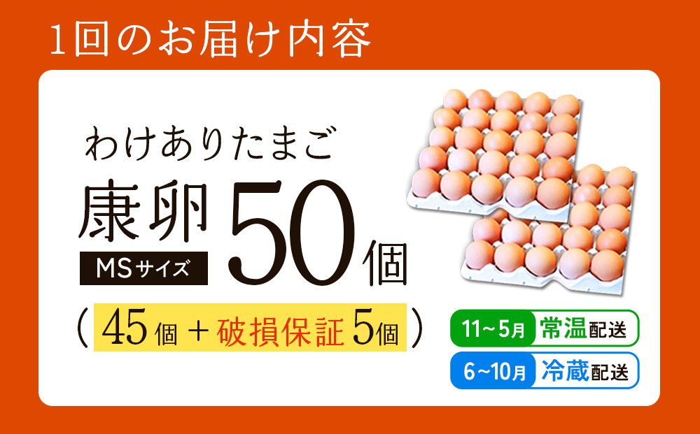わけありたまご 康卵 MSサイズ 50個（45個 + 割れ保証 5個）卵 霧島山麓育ち こだわり卵 たまご 玉子 卵焼き 玉子焼き たまご焼き 鶏卵 たまごかけ 送料無料