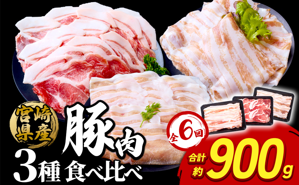 【6回定期便】いもこ豚 人気部位3種 食べ比べセット 900g（300g×3パック）×6回 総合計5.4kg