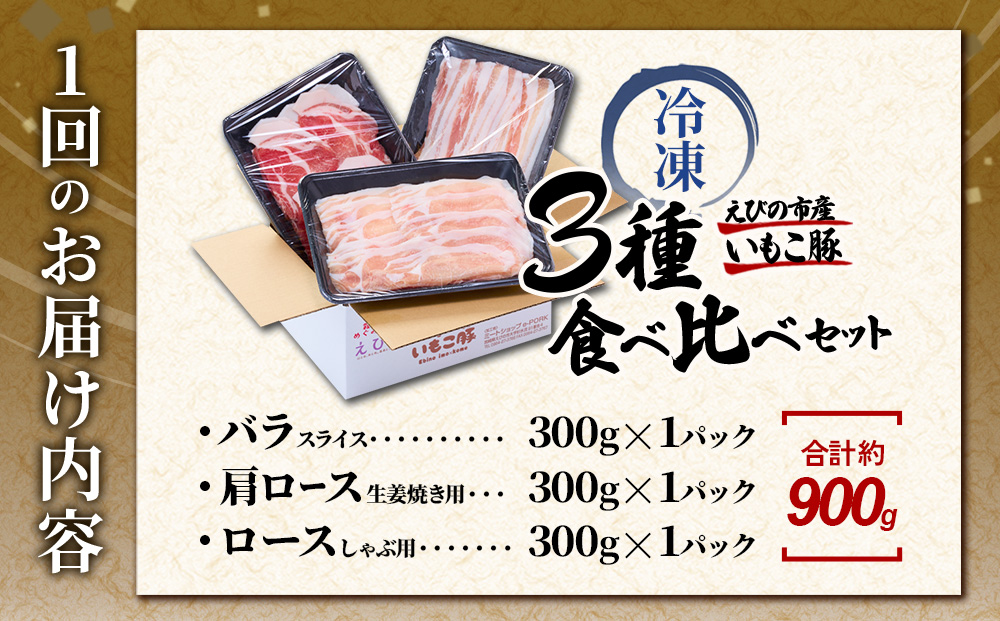 【6回定期便】いもこ豚 人気部位3種 食べ比べセット 900g（300g×3パック）×6回 総合計5.4kg