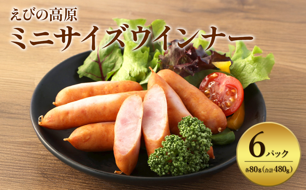 えびの高原 ミニサイズ ウインナー 80g×6パック 合計 480g 豚肉 牛肉 おかず お弁当 おつまみ 総菜 冷蔵 加工品 焼肉 ギフト 九州 宮崎県 えびの市 送料無料