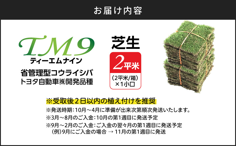 【10/1(木)より寄附金額改定予定】TM9（ティーエムナイン）省管理型コウライシバ トヨタ自動車(株)開発品種 2平米　KN080-007-02