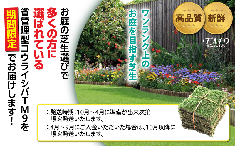 【10/1(木)より寄附金額改定予定】TM9（ティーエムナイン）省管理型コウライシバ トヨタ自動車(株)開発品種 50平米　KN080-007-05