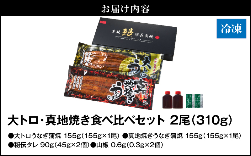 1703-2 大人気！鯉家の極上蒲焼「大トロ・真地焼き食べ比べセット（4尾）」各155g【国産・手焼き備長炭】　KN040-014-02