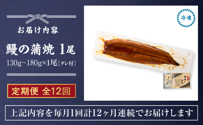 【全12回定期便】鰻の蒲焼 1尾（130g～180g×1）　KN026-T05