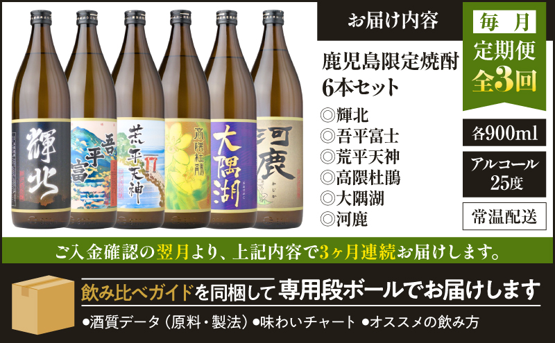 【全3回定期便】（毎月お届け）三浦屋オリジナル 鹿児島限定 芋焼酎 飲み比べセット25度 900ml×6本 神川酒造 鹿児島県 鹿屋市産　KN083-T03
