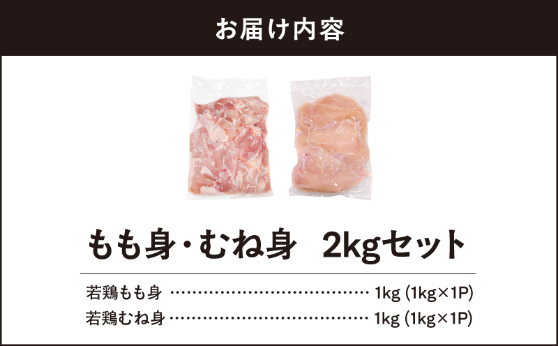【10/1(木)より寄附金額改定予定】鹿児島県産若鶏もも身・むね身 2kgセット　KN105-019-03