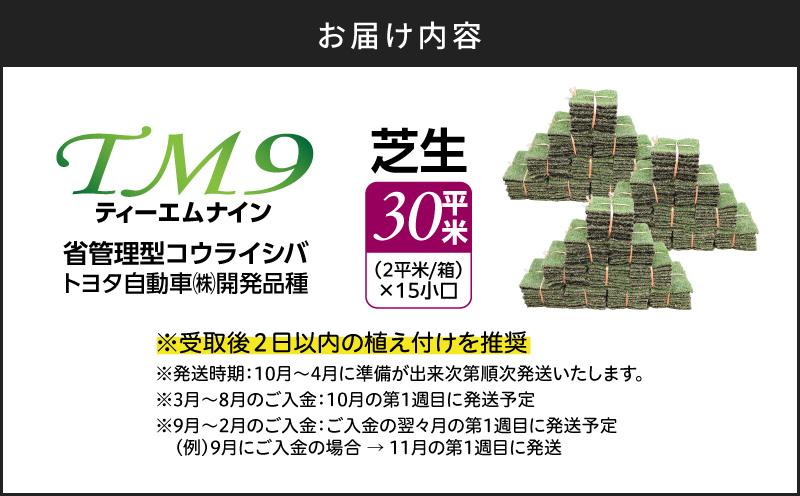 【10/1(木)より寄附金額改定予定】TM9（ティーエムナイン）省管理型コウライシバ トヨタ自動車(株)開発品種 30平米　KN080-007-04
