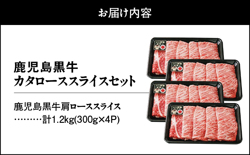 （R-801）鹿児島黒牛カタローススライスセット 計1.2kg　KN009-011-03