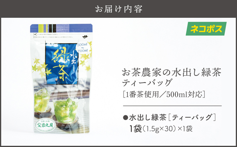 お茶農家の水出し緑茶ティーバッグ（1番茶使用 500ml対応）　KN166-002-01