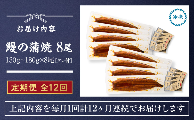 【10/1(木)より寄附金額改定予定】【全12回定期便】鰻の蒲焼 8尾（130g～180g×8）　KN026-T10