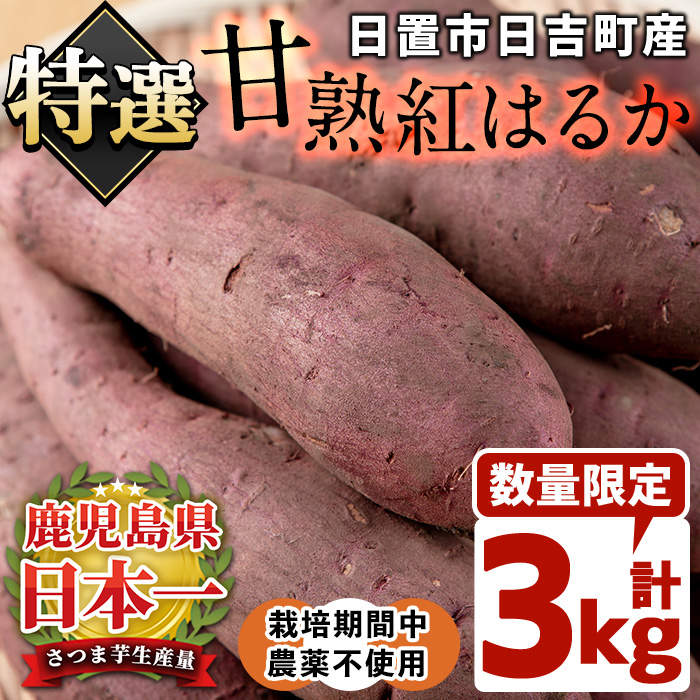 No.433 ＜先行予約受付中！＞鹿児島県産！栽培期間中農薬不使用 特選甘熟さつまいも(生)紅はるか3kg(S・M・Lサイズ 混在) 贈り物 焼き芋 大学芋 スイーツ ギフト 贈答用 【上原農園】