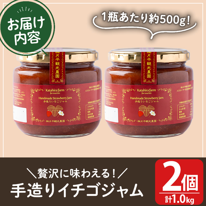 No.1382 手造りイチゴジャム(約500g×2本) 国産 鹿児島県産 いちご 苺 ジャム フルーツ 果物 手作り 調味料 小分け 贈答 プレゼント 着色料無添加 保存料無添加【片平観光農園】