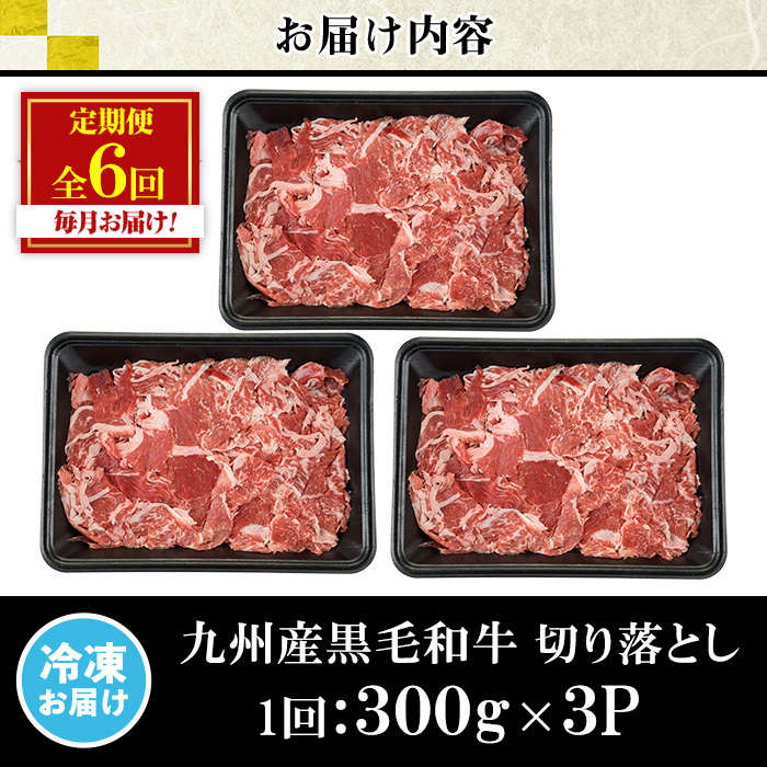 No.1376-B ＜定期便・全6回＞九州産 黒毛和牛切り落とし(総計5.4kg・300g×3P×6回) 牛肉 切落し 切り落し 和牛 冷凍 九州産 国産 小分け 国産牛 お肉 牛丼 野菜炒め カレー 定期便 冷凍 寄附額改定 小分け 【LRプラスK】