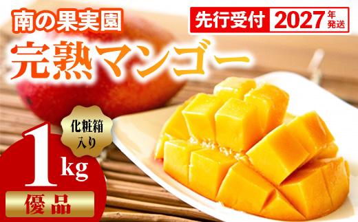 【化粧箱入】【先行受付・2027年発送】南の果実園 完熟マンゴー 優品 1kg（2〜3玉）- 先行予約 沖縄県産 産地直送 アップルマンゴー 旬の味覚 季節の果物 贈り物 ギフト 沖縄県 八重瀬町
