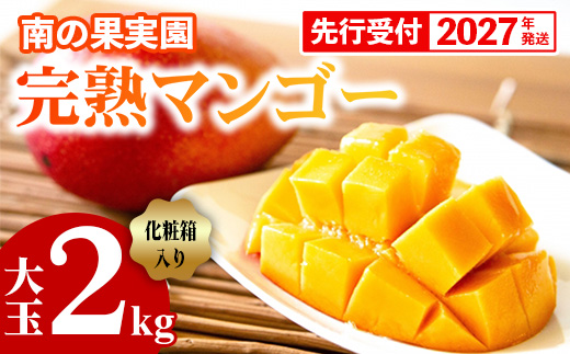 【化粧箱入】【先行受付・2027年発送】南の果実園 完熟マンゴー 大玉 2kg（3〜4玉）〈贈答用化粧箱入り〉- 先行予約 沖縄県産 産地直送 アップルマンゴー 旬の味覚 季節の果物 贈り物 ギフト 沖縄県 八重瀬町